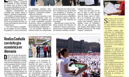Portada RCG Lagunera [7 de abril de 2025] Fomentamos el deporte por una sociedad más sana: Manolo Jiménez; capacitan a estudiantes sobre prevención de accidentes y más…