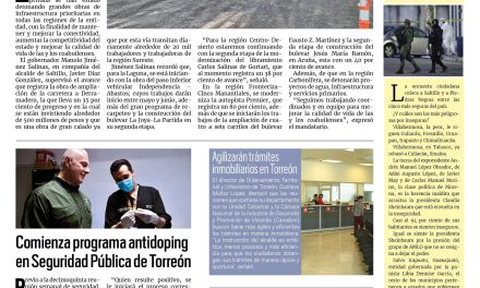 Portada RCG Lagunera [24 de abril de 2025] Avanzan las obras de infraestructura en todo Coahuila; comienza programa antidoping en Seguridad Pública de Torreón y más…