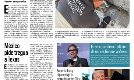Portada RCG Nacional e Internacional [11 de abril de 2025] Realizan autoridades federales significativo decomiso de drogas; México pide tregua a Texas y más…