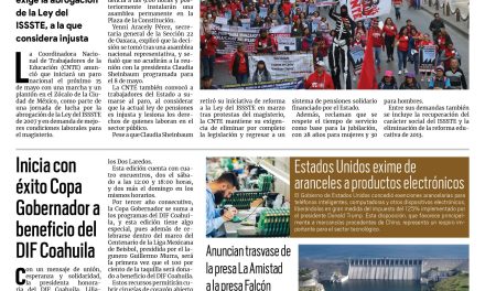 Portada RCG Nacional e Internacional [13 de abril de 2025] Anuncia CNTE paro nacional el 15 de mayo; Inicia con éxito Copa Gobernador a beneficio del DIF Coahuila y más…