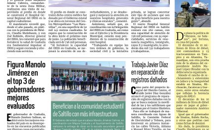 Portada RCG Media [1 de abril de 2025] Dona Gobierno de Coahuila terreno para nuevo Hospital de Especialidades; figura Manolo Jiménez en el top 3 de gobernadores mejores evaluados y más…