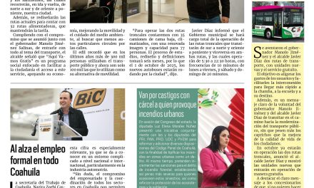 Portada RCG Media [9 de abril de 2025] Presenta Javier Díaz ‘Aquí Vamos Gratis’, iniciativa de transporte urbano; al alza el empleo formal en todo Coahuila y más…