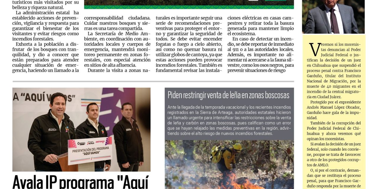 Portada RCG Media [14 de abril de 2025] En esta Semana Santa cuidemos el campo y los bosques; siguen acciones de recarpeteo; ahora en la colonia Analco de Ramos Arizpe y más…