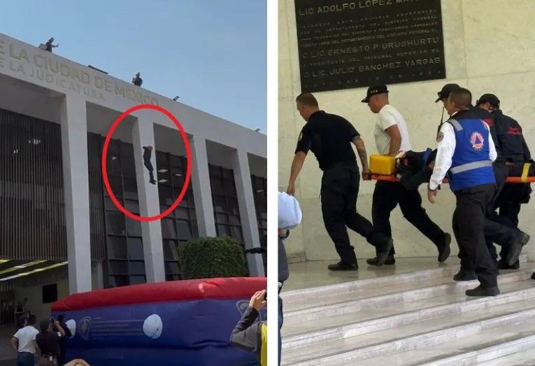 Bombero se avienta durante el simulacro del sismo y termina lesionado