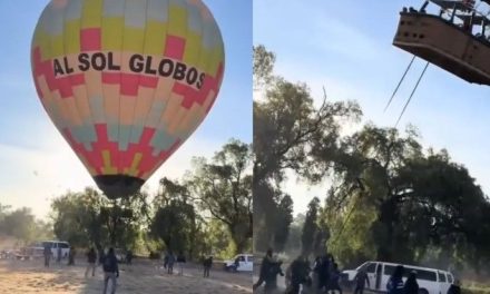 Globo aerostático se eleva sin control en Teotihuacán y arrastra a varios hombres