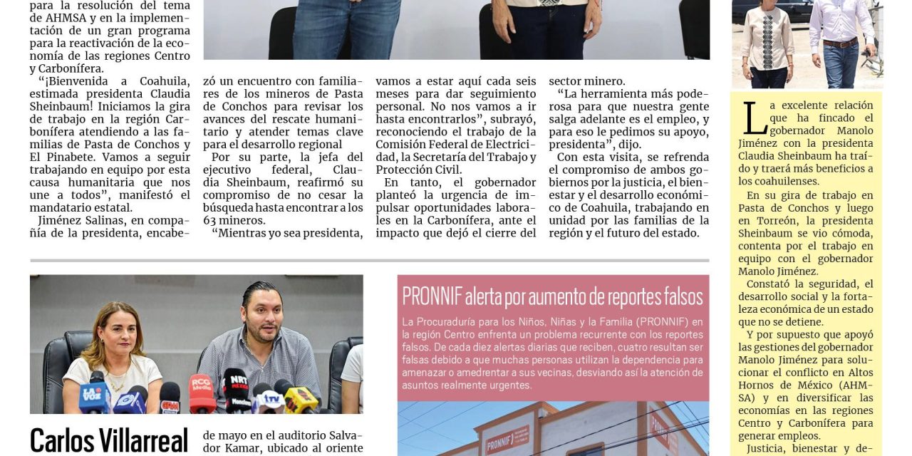 Portada RCG Centro [17 de mayo de 2025] Vamos a reactivar AHMSA y la economía de la región: aumentan las solicitudes de libertad de gravamen y actas constitutivas  y más…