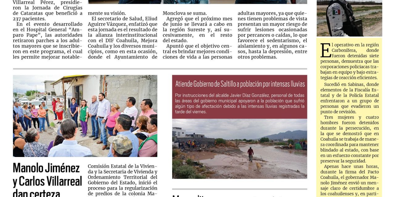 Portada RCG Centro [31 de mayo de 2025] Arranca programa de Cirugía de Cataratas; refuerzan vacunación en la región Centro ante brote de sarampión y más…