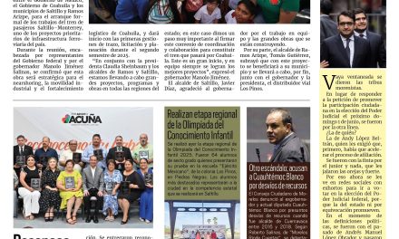 Portada RCG Fronteriza [22 de mayo de 2025] Vamos a construir el tren que pasará por Coahuila: Manolo Jiménez; reconoce Acuña a maestros por su vocación y servicio y más…