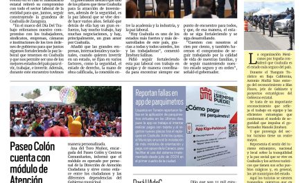 Portada RCG Lagunera [4 de mayo de 2025] Paz laboral, un pilar fundamental para el desarrollo de Coahuila; Impulsan economía de las mujeres con bolsa de trabajo y más…
