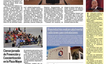 Portada RCG Lagunera [18 de mayo de 2025] Coahuila reitera su compromiso con familias de personas desaparecidas; Maestros decidirán su imparten clases en línea ante ola de calor y más…