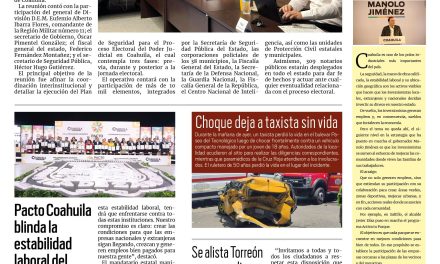 Portada RCG Lagunera [30 de mayo de 2025] Garantizan autoridades seguridad y certidumbre de elección judicial; pacto Coahuila blinda la estabilidad laboral del estado y más…