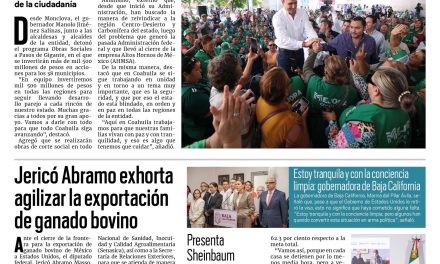 Portada RCG Nacional e Internacional [13 de mayo de 2025] Invierte Gobierno de Coahuila mil 500 mdp en obras sociales; Jericó Abramo exhorta agilizar la exportación de ganado bovino  y más…