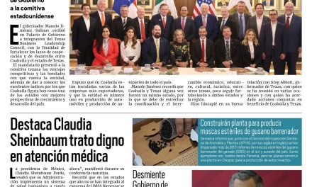 Portada RCG Nacional e Internacional [14 de mayo de 2025] Manolo Jiménez se reúne con empresarios de Texas; destaca Claudia Sheinbaum trato digno en atención médica  y más…