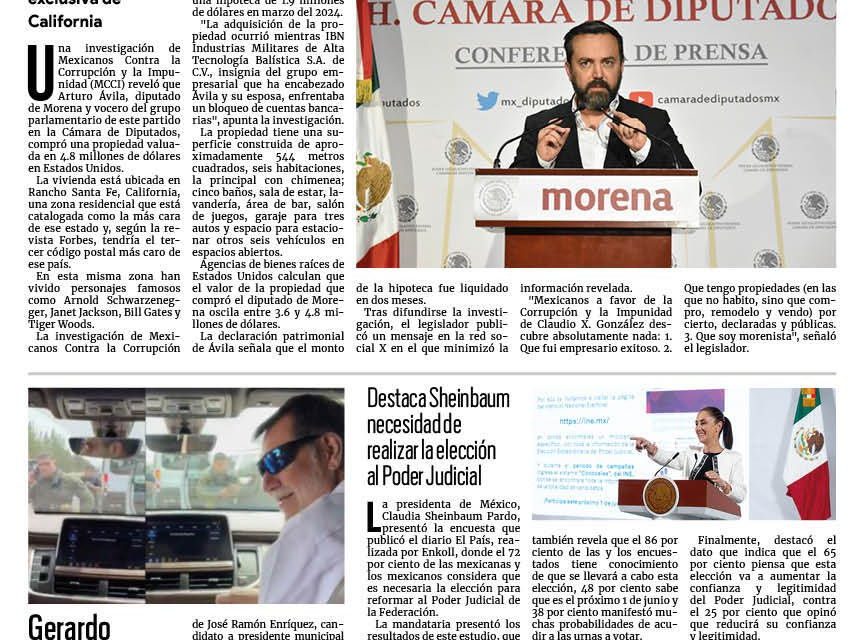 Portada RCG Nacional e Internacional [27 de mayo de 2025] Vocero de los diputados de Morena compró una propiedad con valor de 4.8 mdd; Gerardo Fernández Noroña acusa intimidación de policías en Durango y más…