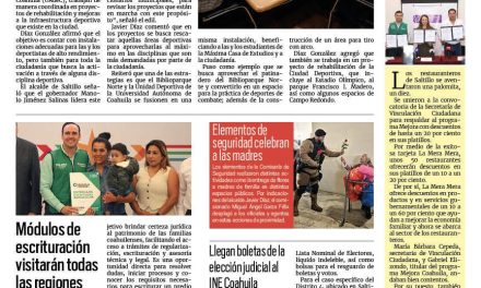 Portada RCG Media [11 de mayo de 2025] Vienen grandes proyectos para el deporte de Saltillo: Javier Díaz; Fortalece Ramos Arizpe acciones por la seguridad y más…