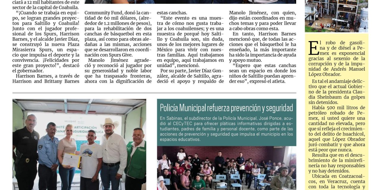 Portada RCG Carbonífrera [21 de junio de 2025] NBA, estado y municipio inauguran canchas de basquetbol en Saltillo; Exhortan a reforzar inspección en licitaciones de carbón en la región Carbonífera de Coahuila y más…