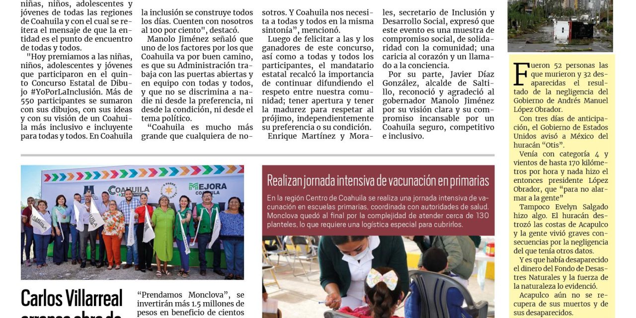 Portada RCG Centro [20 de junio de 2025] Reitera Coahuila su compromiso con la inclusión; Carlos Villarreal arranca obra de pavimentación en la colonia Lupita Murguía y más…
