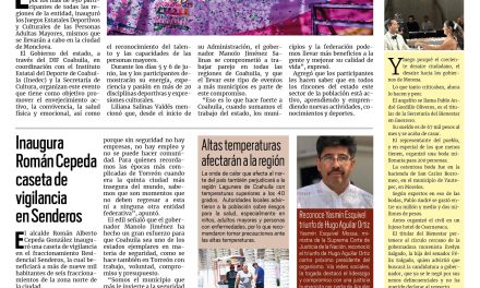 Portada RCG Lagunera [6 de junio de 2025] Inician los Juegos Estatales Deportivos y Culturales de las Personas Adultas Mayores; Inaugura Román Cepeda caseta de vigilancia en Senderos y más…
