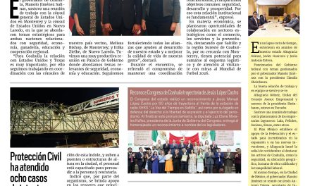 Portada RCG Lagunera [18 de junio de 2025] Coahuila fortalece su relación con Estados Unidos; Protección Civil ha atendido ocho casos de intento de suicidio y más…