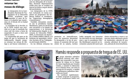 Portada RCG Nacional e Internacional [1 de junio de 2025] CNTE acuerda suspender paro y levantar plantón en el Zócalo; Roban más de 130 mil boletas en Chiapas y más…