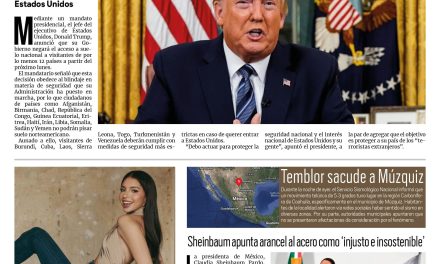 Portada RCG Nacional e Internacional [5 de junio de 2025] Gobierno de Donald Trump impide ingreso de visitantes de doce países; Ángela Aguilar busca dar buen ejemplo al no decir groserías y más…