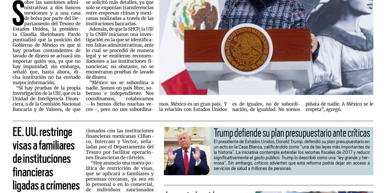 Portada RCG Nacional e Internacional [27 de junio de 2025] ‘No hay pruebas de lavado de dinero en contra de instituciones financieras’; EE. UU. restringe visas a familiares de instituciones financieras ligadas crímenes y más…