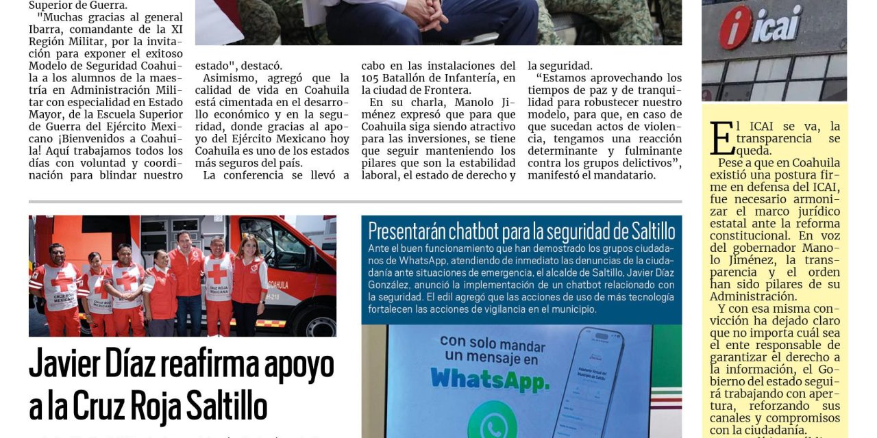 Portada RCG Media [27 de junio de 2025] Comparte Manolo Jiménez Modelo de Seguridad Coahuila con militares; Ramos Arizpe y DeAcero firman convenio a favor del agua y más…