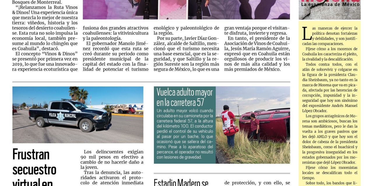Portada RCG Carbonífera [15 de julio de 2025] Vamos a posicionar a Coahuila como un gran destino turístico: Manolo Jiménez; frustran secuestro virtual en Múzquiz y más…