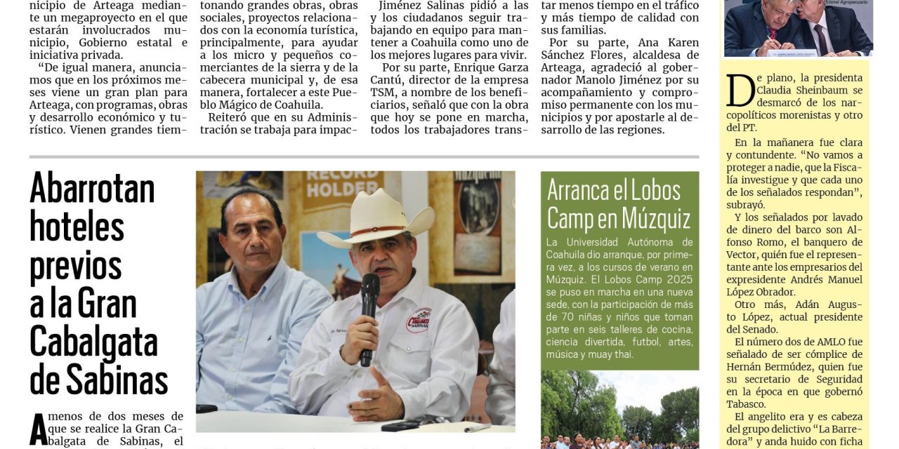 Portada RCG Carbonífera [19 de julio de 2025] Coahuila invierte en infraestructura urbana en todas las regiones; siembran crías de pez en la presa Don Martín y más…