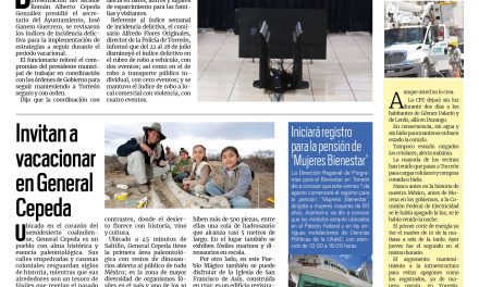 Portada RCG Lagunera [31 de julio de 2025] Revisan indicadores de seguridad y estrategias para mantener el orden; invitan a vacacionar en General Cepeda y más…