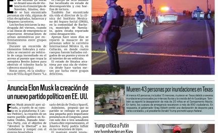 Portada RCG Nacional e Internacional [6 de julio de 2025] Ola de violencia en Navolato, Sinaloa deja muertos, balaceras y bloqueos; Anuncia Elon Musk la creación de un nuevo partido político en EE. UU. y más…
