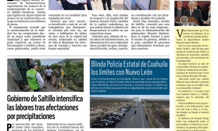 Portada RCG Media [9 de julio de 2025] Avanzan las obras de infraestructura en Coahuila; Gobierno de Saltillo intensifica las labores tras afectaciones por precipitaciones y más…