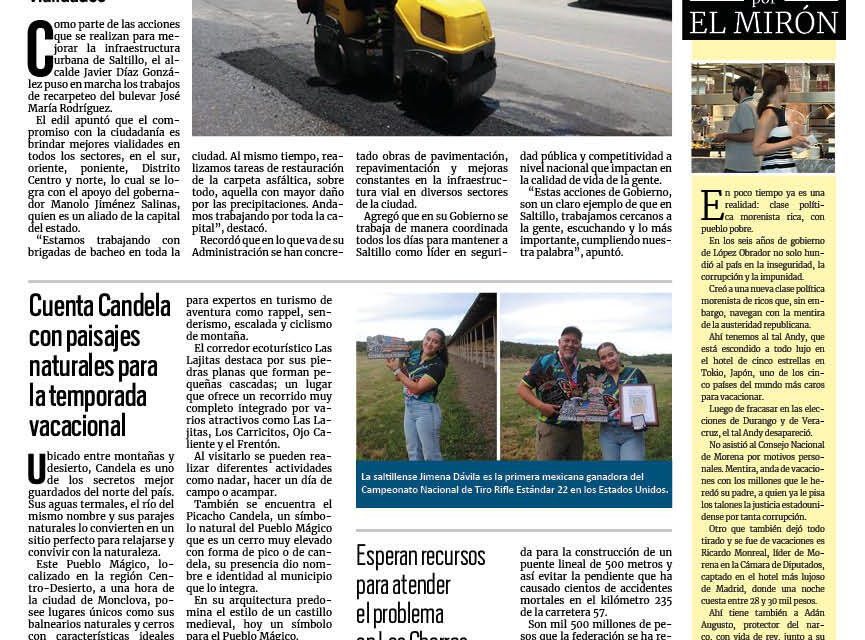 Portada RCG Media [29 de julio de 2025] Continúa Javier Díaz trabajos de recarpeteo; cuenta Candela con paisajes naturales para la temporada vacacional y más…