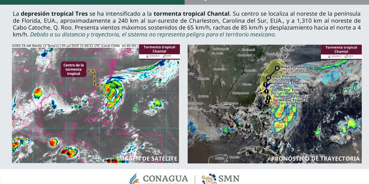 Tormenta tropical Chantal se forma en el Atlántico, sin representar riesgo para México