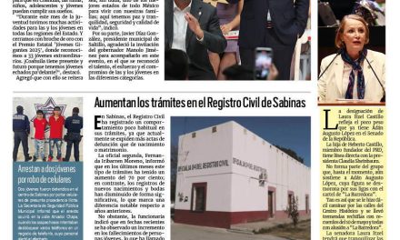 Portada RCG Carbonífera [30 de agosto de 2025] Manolo Jiménez entrega el Premio Estatal ‘Jóvenes Gigantes’ 2025; aumentan los trámites en el Registro Civil de Sabinas y más…