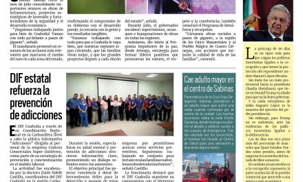 Portada RCG Carbonífera [01 de agosto de 2025] Manolo Jiménez mantiene grandes obras para todo el estado; DIF Coahuila refuerza la prevención de adicciones y más…