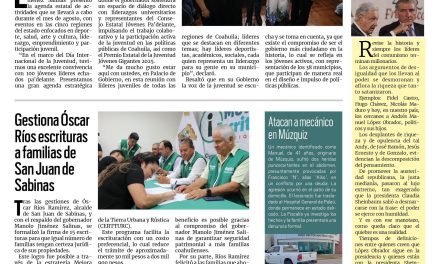 Portada RCG Carbonífera [13 de agosto de 2025] Coahuila es grande porque tenemos una juventud fuerte; gestiona Óscar Ríos escrituras a familias de San Juan de Sabinas y más…