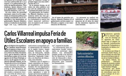 Portada RCG Centro [5 de agosto de 2025] Manolo Jiménez, el gobernador mejor calificado; Carlos Villarreal impulsa Feria de Útiles Escolares en apoyo a familias y más…