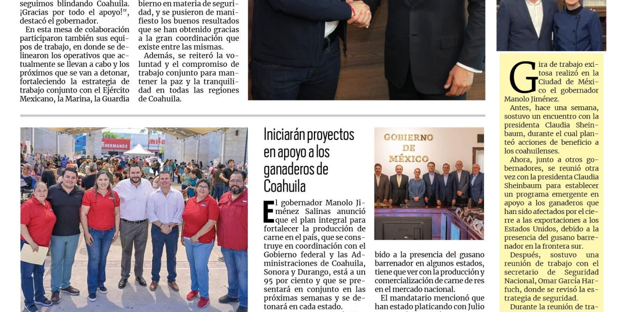 Portada RCG Centro [22 de agosto de 2025] Harfuch y Manolo fortalecen la estrategia de seguridad de Coahuila; Carlos Villarreal impulsa segunda jornada de la Feria de Útiles Escolares y más…