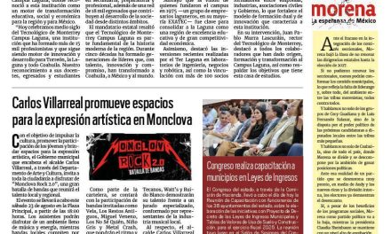 Portada RCG Centro [23 de agosto de 2025] Coahuila reconoce el legado educativo en la región Laguna; Carlos Villarreal promueve espacios para la expresión artística en Monclova y más…