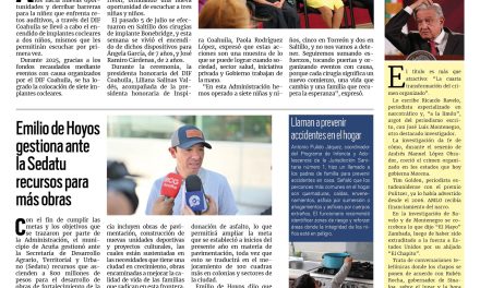 Portada RCG Fronteriza [11 de agosto de 2025] DIF Coahuila brinda oportunidades a menores de edad con problemas auditivos; Emilio de Hoyos gestiona ante la Sedatu recursos para obras y más…