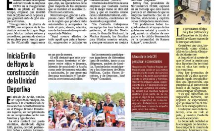 Portada RCG Fronteriza [16 de agosto de 2025] Llegan más oportunidades de empleo a Coahuila; inicia Emilio de Hoyos la construcción de la Unidad Deportiva y más…