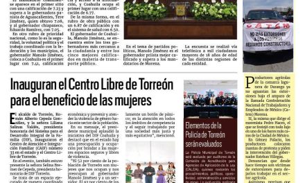 Portada RCG Lagunera [5 de agosto de 2025] Manolo Jiménez, el gobernador mejor calificado; Inauguran el Centro Libre de Torreón en beneficio de las mujeres y más…