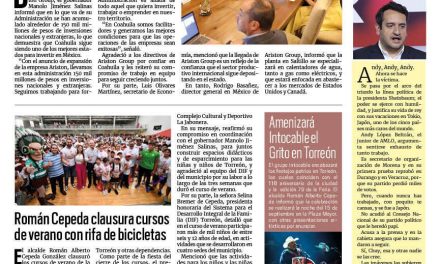 Portada RCG Lagunera [8 de agosto de 2025] Manolo Jiménez anuncia la expansión de Ariston Group; Román Cepeda clausura cursos de verano con rifa de bicicletas y más…