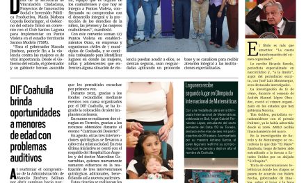 Portada RCG Lagunera [11 de agosto de 2025] Inauguran Gobierno del estado y Santos Punto Violeta en el TSM; DIF Coahuila brinda oportunidades a menores de edad con problemas auditivos y más…