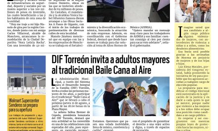 Portada RCG Lagunera [20 de agosto de 2025] Manolo Jiménez invierte más de 120 mdp en obras para la región Centro; DIF Torreón invita a los adultos mayores al tradicional Baile Cana al Aire y más…