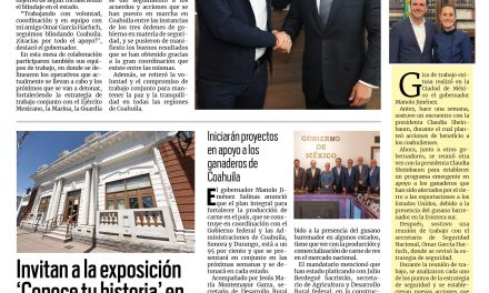 Portada RCG Lagunera [22 de agosto de 2025] Harfuch y Manolo fortalecen la estrategia de seguridad de Coahuila; invitan a la exposición ‘Conoce tu historia’ en el Archivo Municipal de Torreón y más…