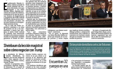 Portada RCG Nacional e Internacional [5 de agosto de 2025] Nuevo Poder Judicial garantiza la continuidad de la estrategia de seguridad: Manolo Jiménez; Sheinbaum da lección magistral sobre cómo negociar con Trump y más…
