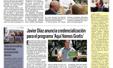 Portada RCG Media [19 de agosto de 2025] Mantiene Coahuila los mejores resultados en seguridad; Javier Díaz anuncia credencialización para el programa ‘Aquí Vamos Gratis’ y más…