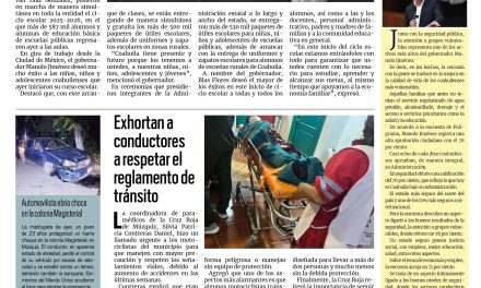 Portada RCG Carbonífera [2 de septiembre de 2025] Inicia con éxito el nuevo ciclo escolar en Coahuila; exhortan a conductores a respetar el reglamento de tránsito y más…